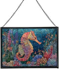 Glowing Coral Garden with Tiny Seahorse Rectangular Stained Glass Suncatcher – Hanging Window Panel with Animal & Nature Scene – Vibrant Glass Art Gift for Wildlife, Fantasy, Nature Lovers zHBtGp by Custom