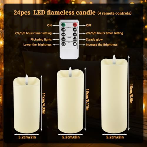 Enpornk 24-Pack Flameless Candles Battery Operated Candles Pillar LED Candles with 10-Key Remote and Cycling 24 Hours Timer for Home Decor(Ivory 4" 5" 6") - Image 3