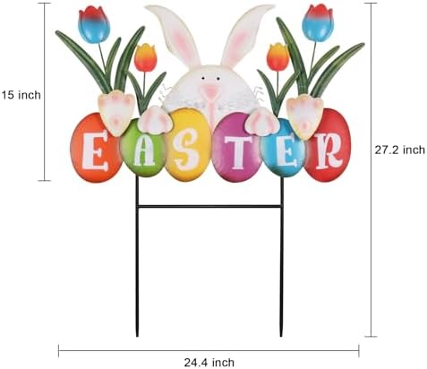 YEAHOME Easter Decorations Outdoor, Easter Letter Bunny Decorative Garden Stakes with Flowers, Metal Colorful Yard Signs for Outside Garden Porch Lawn Backyard Decorations - Image 4