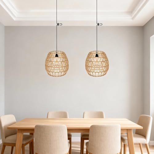 Beige Handwoven Rattan Lantern with Remote, Waterproof Battery Led Hanging Chandelier for Farmhouse, Patio & Balcony - Image 3