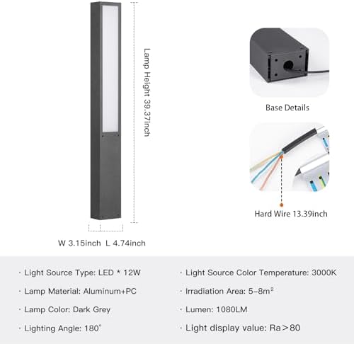 Landscape Path Lights,40 Inch Outdoor Bollard Lights AC 100-240V Aluminum Modern Pathway Lamp IP65 Waterproof 3000K Luxury LED Lighting for Commercial Garden Walkway Lawn Decoration - Image 5