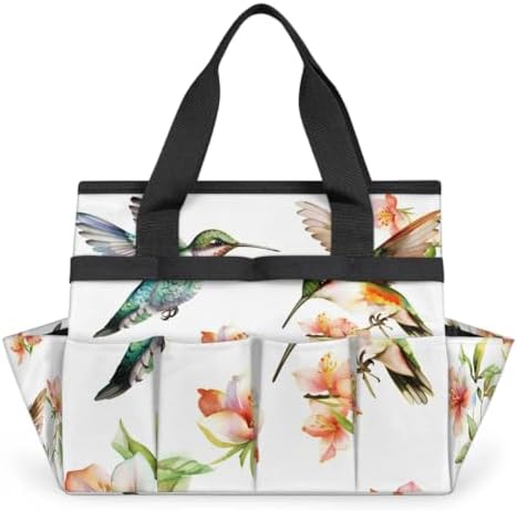 Hummingbird Garden Tool Bag, Garden Tote Storage Bag with 10 Pockets, Indoor and Outdoor Flower Bird Colourful Gardening Tool Organizer for Women Men by CURLYOOT