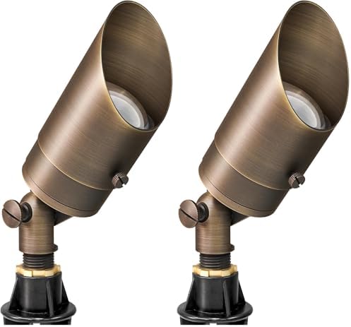 GKOLED 12V Brass Landscape Spotlight, LED Low Voltage Landscape Lighting, Outdoor Adjustable Lights for Yard Wall Lawn Tree Patio Garden, Waterproof Directional Up Light, No MR16 Bulb (Pack of 2) by GKOLED