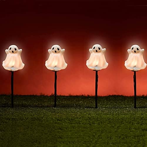 SUNSGNE Halloween Ghost Pathway Lights Outdoor, Set of 4 Ghost Halloween Stake Path Lights with C7 LED Bulbs for Outdoor Yard Walkway Garden Party Decoration - Image 5