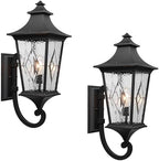 Outdoor Garage Lighting Fixtures 14.6 Inch Outdoor Wall Sconce Light Waterproof Outdoor Light Fixtures Wall Mount with Water Ripple Handmade Glass for Porch 2-Pack E26 Socket by Naxttii