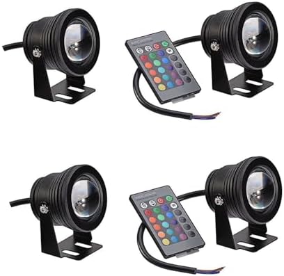 4PCS Underwater Pond Spotlight - Submersible LED Fountain Lamp, 12V/24V with Remote Control Underwater Led Lights, IP68 Waterproof Convex Mirror RGB Pool Lights,Black(RGB)-12V(10w) by Unknown