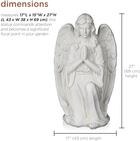 Alpine Corporation 27" Tall Indoor/Outdoor Kneel Praying Angel Statue, Tabletop Garden Decor, White - Image 3