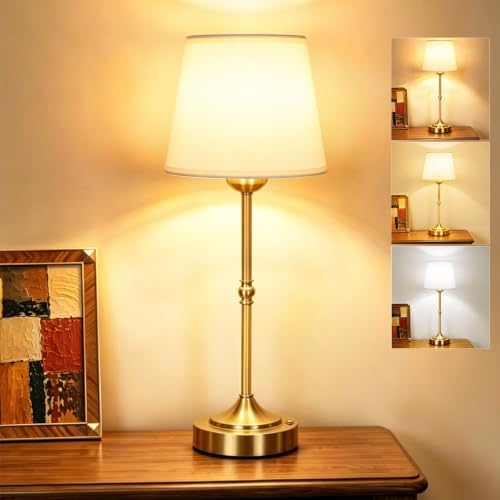 Yunaking Rechargeable Gold Table Lamp: Cordless Lamp with 3 Color Dimmable by Yunaking