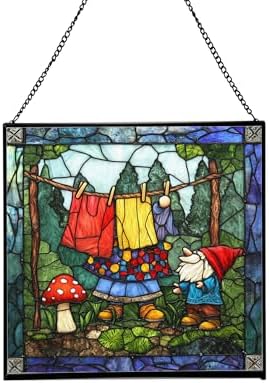 Gnome Hanging Laundry Stained Glass Suncatcher – Square Hanging Window Panel for Home, Garden, Nursery, Halloween, Christmas, Memorial Day – Whimsical Glass Art Gift for Gnome Lovers jfqeo9 by Custom