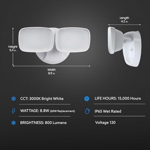 Feit Electric LED Security Light Outdoor, 28W LED Waterproof Flood Light, 2 Head, Wall Mount, Switch Operated, 2000 Lumens, 5000K Daylight, 50,000 Hour Lifespan, White, S9DFL/850/WH - Image 2