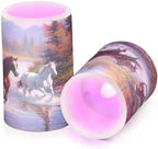 Flameless Candles with Remote Control and Timer, Running Horses Painting Flickering Candles Battery Operated LED Pillar Candles, Warm Light for Home Decor, Set of 2 (D 3" x H 4" 5") - Image 2
