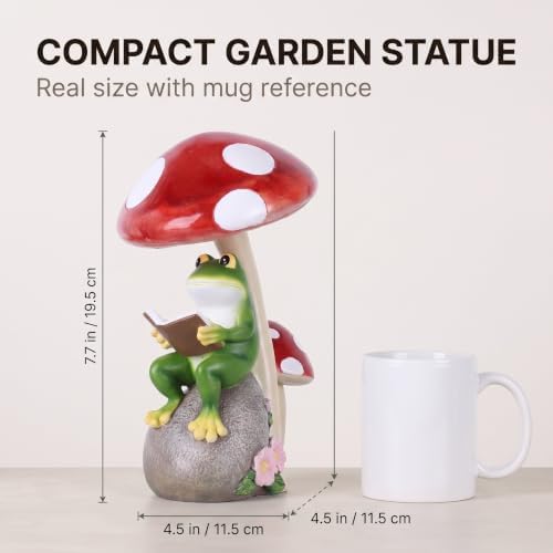 WUBIANJIE Frog Mushroom Garden Statue Lighted Resin Outdoor Decor Hand Painted Reading Frog Figurine Under Toadstool with Rock Base for Yard Lawn Patio Porch Flower Bed Accent - Image 3