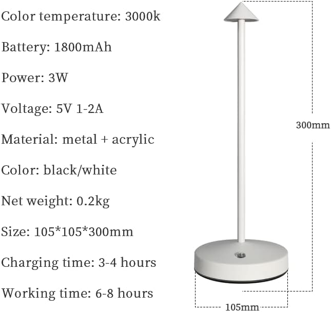 2 PACK Cordless Lamps,Battery Rechargeable Table Lamp,Portable Lamps,2 Level Brightness Dimmable Night Light,Minimalist Design,Cordless Table Lamps for Living Room/Restaurant/Couple Dinne(White) - Image 2