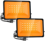 Onforu Orange Halloween Flood Lights, 30W Dusk to Dawn Floodlight 2 Pack LED Spot Lights Outdoor Decoration, Auto ON/Off Plug in Spotlights, IP65 Waterproof Uplighting Uplights for Party Garden by Onforu