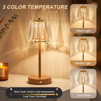 Oneach 13" Small Crystal Cordless Table Lamp, Touch Rechargeable Desk Lamps - Image 4