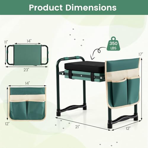 IRONMAX Garden Kneeler and Seat with 14" L×11" W EVA Kneeling Pad, Green - Image 3