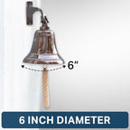 6" Solid Brass Bell Marine Wall Mounted Ship Nautical Bronze Finish Hanging Bell Perfect for Dinner, Indoor, Outdoor, School, Bar, Reception & Church By The Metal Magician - Image 3