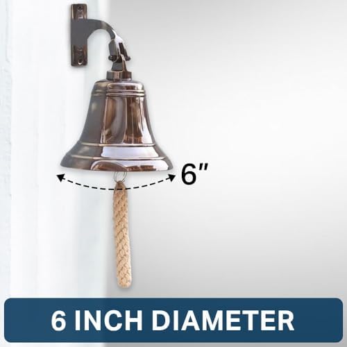 6" Solid Brass Bell Marine Wall Mounted Ship Nautical Bronze Finish Hanging Bell Perfect for Dinner, Indoor, Outdoor, School, Bar, Reception & Church By The Metal Magician - Image 3