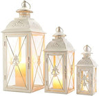 TRIROCKS 3-Pack Decorative Lanterns - 19" Vintage Metal Candle Holders with Tempered Glass - Perfect for Christmas, Living Room, Garden, Patio, Indoor & Outdoor Events (White with Gold Brush Finish) - Image 2