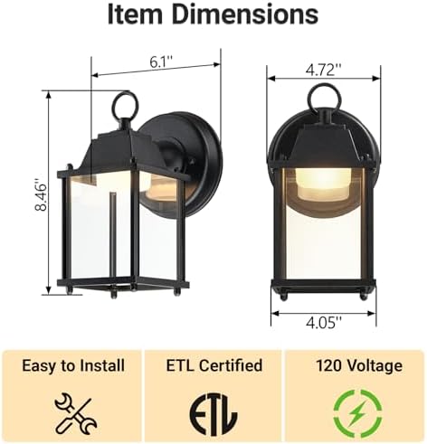 LIT-PaTH Outdoor Wall Light Fixture, Aluminum, LED 3000K, Black, 2 Pack - Image 6