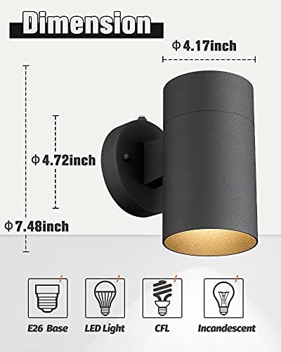Ken & Ricky Dusk to Dawn Outdoor Wall Sconce Lights,Cylinder,Black,1 PK - Image 3