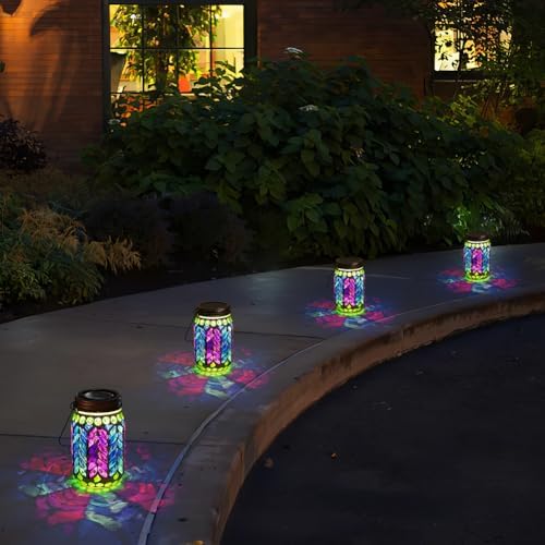 Stargarden 4 Pack Mosaic Solar Lantern ,Outdoor Hanging Jar Lights - Image 6