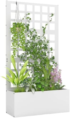 Outsunny Galvanized Raised Garden Bedw/Trellis 24" x 9" x 44.5" White by Outsunny