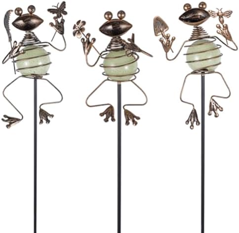 3 Pack Decorative Garden Stakes,Frog Waterproof Metal Spring Decor by SATHGA