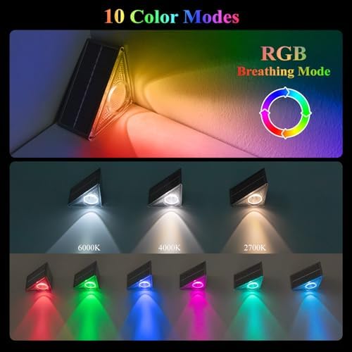 Ellasay Stair Lights Outdoor 12 Pack,10 Color Modes Solar Step Lights for Outside, Waterproof IP67 Solar Lights for Garden Stair,Patio,Deck,Yard,Front Step, Front Porch Decor - Image 2