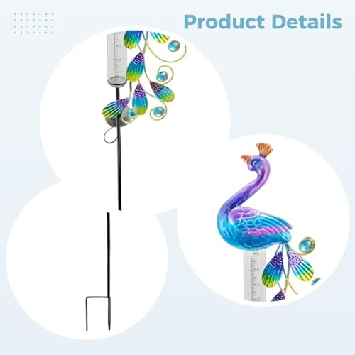 40.2 in Outdoor Solar Powered Garden Peacock Rain Gauge Stake Light, Elegant Metal Peacock Garden Light, Solar Lamp with Jewel Accents for Yard Art Decor - Image 4