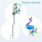 Garden Peacock Rain Gauge Stake Light, 40.2 in Outdoor Solar Powered Metal Lamp with Jewel Accents, Elegant Color Changing Yard Art Decor for Garden and Yard - Image 5