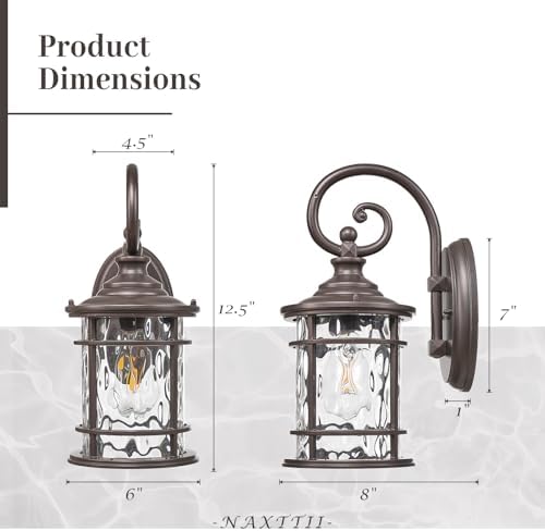 Porch Lights 0utdoor 12.5 Inch Height Exterior Lighting Fixtures with Water Ripple Glass Die-Casting Aluminum Outside Lights for House Porch Garage Yards E27 Socket ORB Finish - Image 5