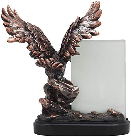 Ebros Patriotic American Bald Eagle with Outspread Wings Perching on Cliff Rock Picture Frame Bronze Electroplated Figurine with Base Resin Photo Frame Eagle Statue - Image 3
