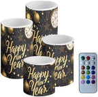 GLENLCWE Flameless Light Candles Battery Operated Candles with Color Changing Timer Remote Control Fake Pillar Candle Tealights Home Indoor Beach Coastal Decoration, Balloon Happy New Year by GLENLCWE