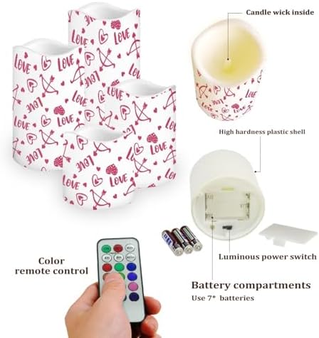 Love Pattern Flameless Candles Battery Operated Candles with Remote Control and Timers Color Changing Valentines Day Decorations LED Pillar Candles Set of 4 Valentines Day Gifts - Image 3
