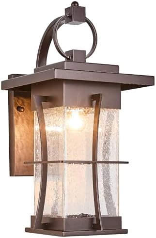 18" H Extra Large Porch Sconce Oil Rubbed Bronze Large Exterior Wall Lantern Deep Brown Outside House Lamps Waterproof Mission Outdoor Lighting with Seeded Glass for Villa Garage Coach Light by EERUOUTDOORLIGHTING