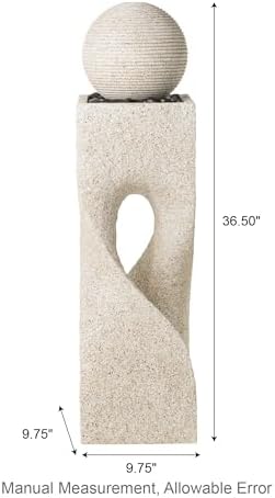 Glitzhome Outdoor Water Fountain with Lights, Outdoor Fountain with Pump, 36.5" H Modern Faux Terrazzo Geometric Pedestal and Sphere Polyresin Garden Fountains for Patio, Balcony, Yard Or Home Decor - Image 4
