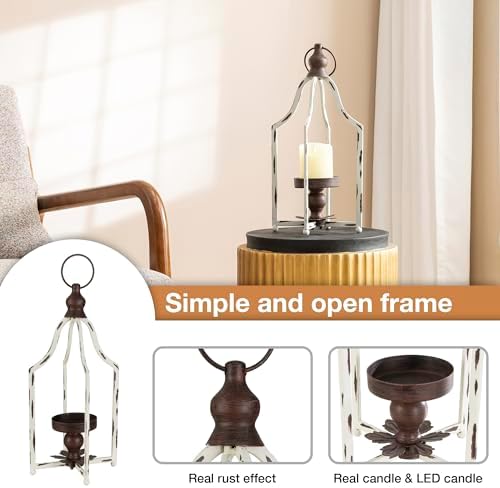 Glitzhome 16.5" H Lanterns Decorative Indoor Outdoor, Vintage Metal Lantern,Farmhouse Hanging Candle Holder for Living Room Mantel Patio Porch Garden Wedding & Holiday Decor - Image 4