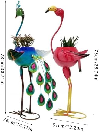 hejhncii Garden Statues Flamingos Planter Sculptures Metal Yard Art Bird Art Outdoor Backyard Decors Lawns Porch Ornaments Outdoor Garden Planter - Image 3
