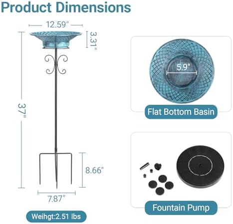 Bird Baths for Outdoors, 37" H Free Standing Bird Bath with Removable Bowl - Image 2