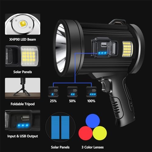 2000000 Lumens Rechargeable Spotlight with Tripod, Large - Image 4
