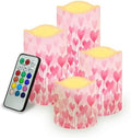 Pink Heart Pattern Flameless Candles with Timer and Color Changing Pillar Candles Battery Operated Tea Light Kitchen Dining House Halloween Decoration by Uorisanigo