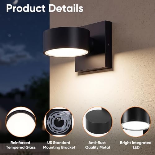 BesLowe 2-Pack LED Outdoor Wall Lights, Porch Sconce Lights - Image 5
