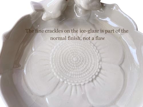 Ceramic Heavy Duty Ground Wild Bird Bath Bowl or Feeder for Outdoor Garden, Bowl Only (Beige (Glossy)) - Image 3