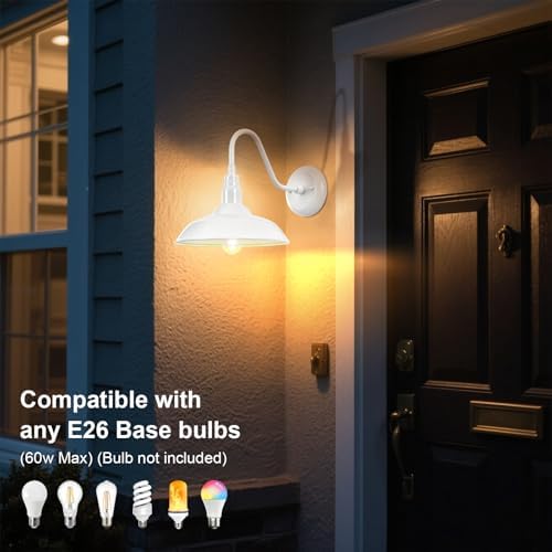 10 Inch Dome Outdoor Gooseneck Barn Light Fixture White Exterior Barn Wall Lantern, Farmhouse Porch Outside Wall Mount Lighting, Waterproof Outdoor Coach Wall Sconce for Garage, Patio - Image 6