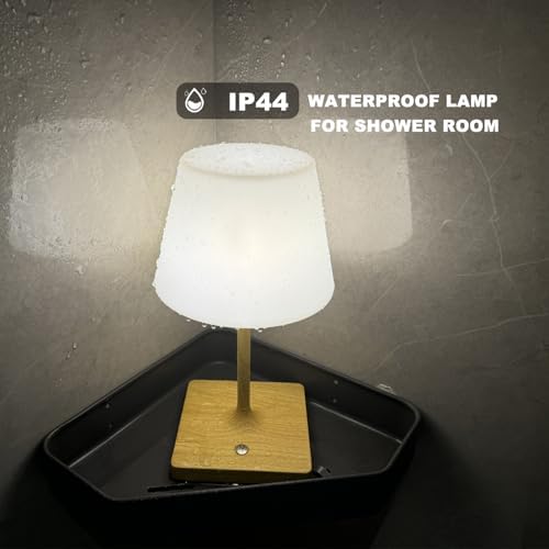 Cordless Table lamp, Outdoor Battery Operated Rechargeable Desk lamp,Waterproof Shower Lamp,4000mAh LED 3 Colors Dimmable Touch Lamps for Camping Patio Courtyard Bedroom-Wood - Image 3