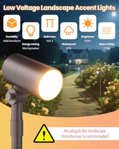 Cheopha 12V Landscape Path Light Aluminum Adjustable Spotlights 5W 2-Pack - Image 4
