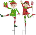 Glitzhome Set of 2 Metal Dancing Elf Yard Sign with Stake, 35.75" H Christmas Decorative Wall Hanging Decoration for Garden Home Lawn Pathway Walkway by Glitzhome