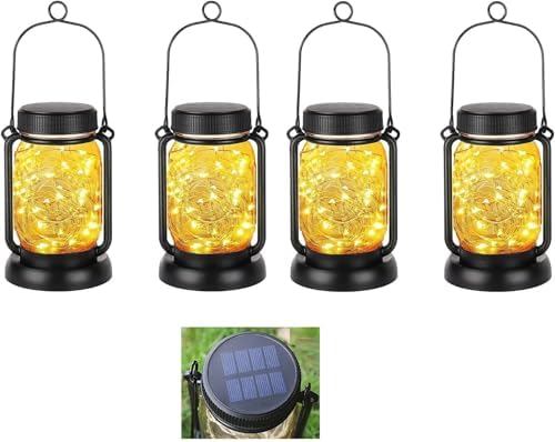 Mlambert 4 Pack Solar Hanging Mason Jar Lights with Stakes Bundle with 1 Pack Solar Mason Jar Lights Lid (No Jars) by Mlambert