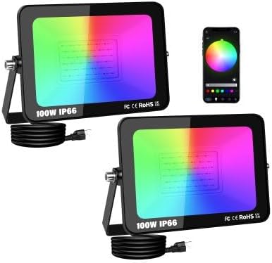 100W RGB LED FloodLights,10000LM APP‑Controlled Outdoor Light,2‑Pack by YOJZMA